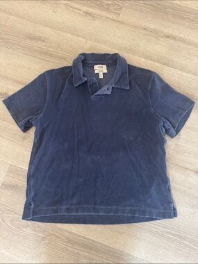 COS Men’s Towelling Polo Shirt Blue Size Large 100% Cotton Terry Cotton Pullover